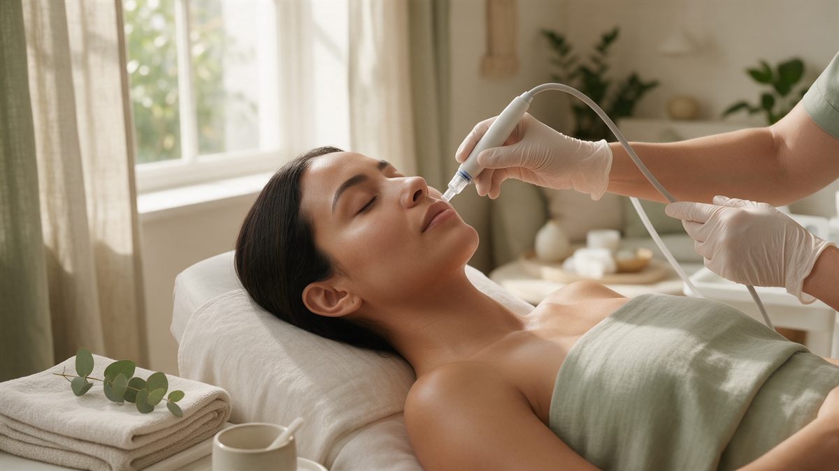 Woman relaxing during a HydraFacial treatment at a med spa in Miami